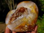 Polished Carnelian Gemstone Drusy Geode Heart x 1 From Nosy Varika, Madagascar