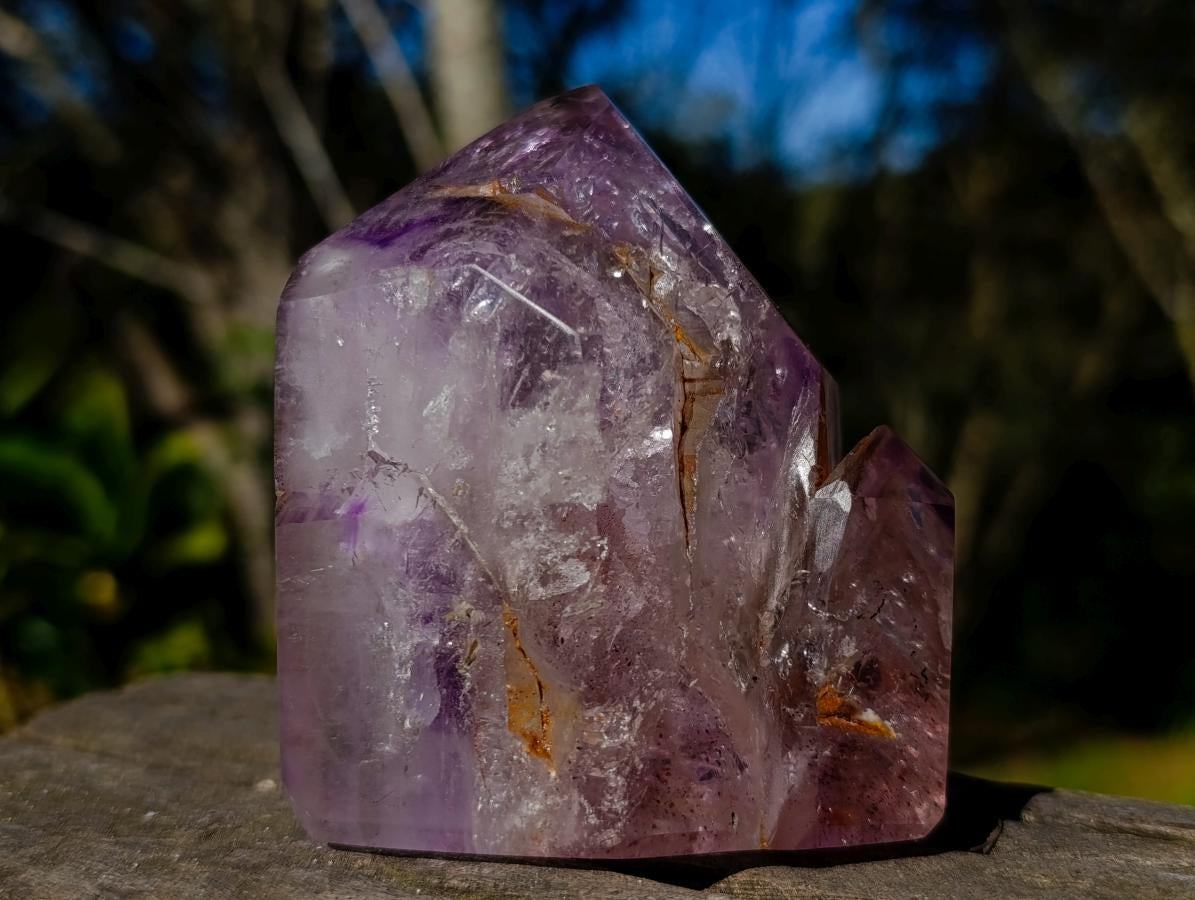Polished Window Amethyst Twin Crystal with Phantoms x 1 From Akansobe Madagascar