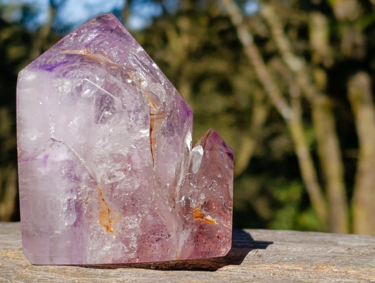 Polished Window Amethyst Twin Crystal with Phantoms x 1 From Akansobe Madagascar