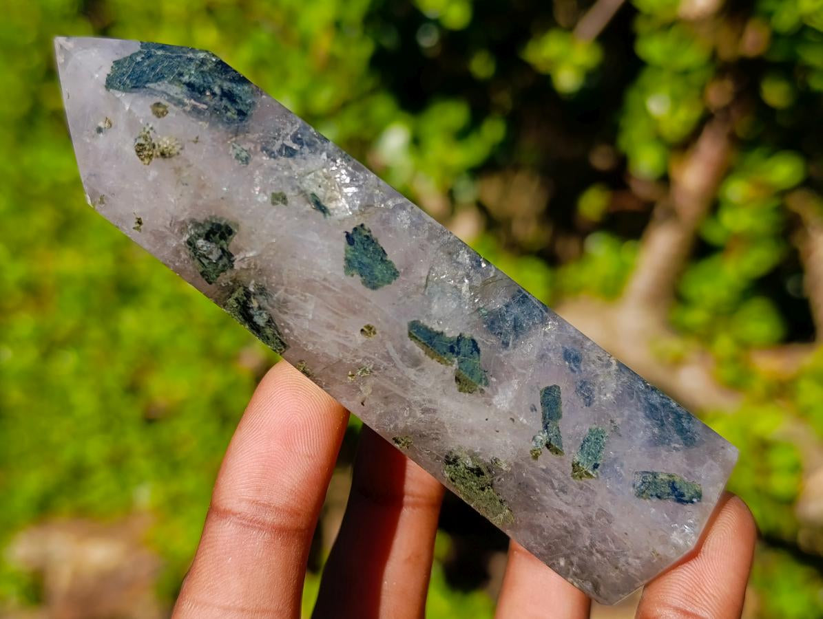 Polished Girasol Display Crystal with Epidote x 1 From Ambatondrazaka, Madagascar