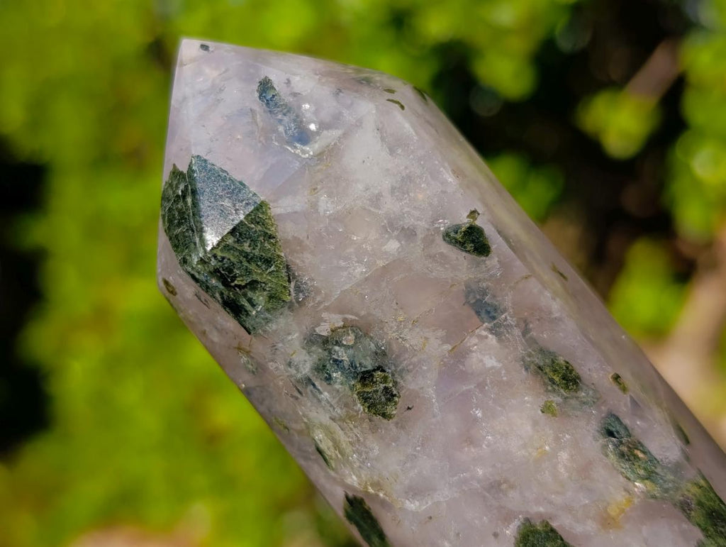 Polished Girasol Display Crystal with Epidote x 1 From Ambatondrazaka, Madagascar