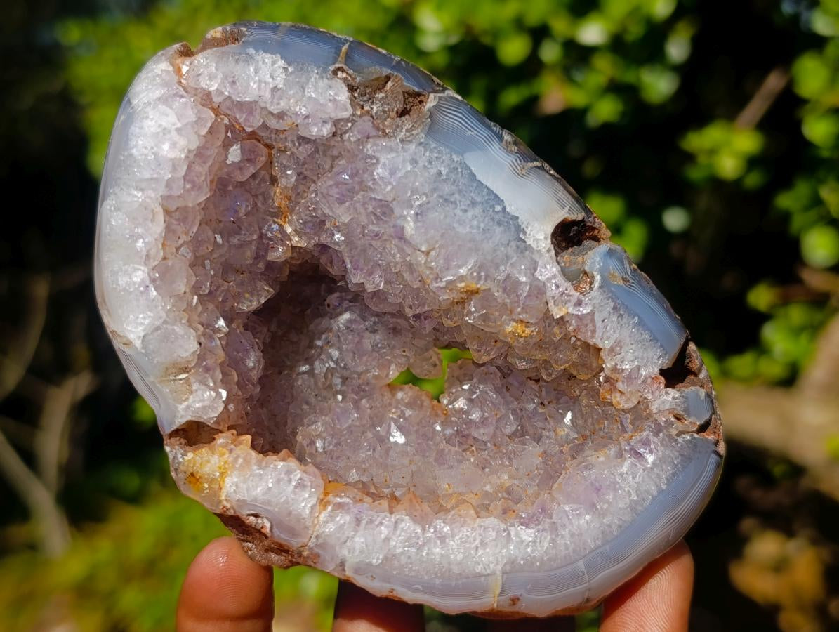 Polished Agate with Crystalline Amethyst Centred Geode x 1 From Maintirano, Madagascar