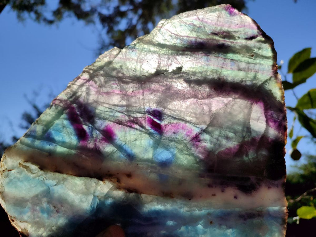 Polished Large Translucent Watermelon Fluorite Slice x 1 From Uis, Namibia