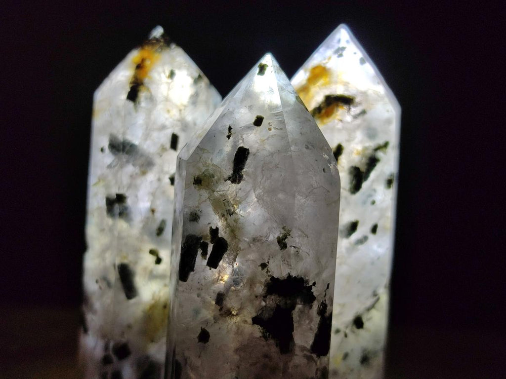 Polished Set of 3 Small Girasol Crystals with Epidote x 1 From Ambatondrazaka, Madagascar