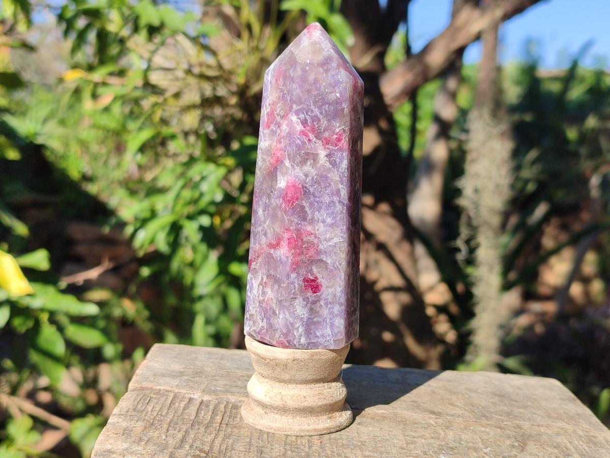Polished Purple Lepidolite Display Crystal with Pink Rubellite Tourmaline x 1 From Madagascar