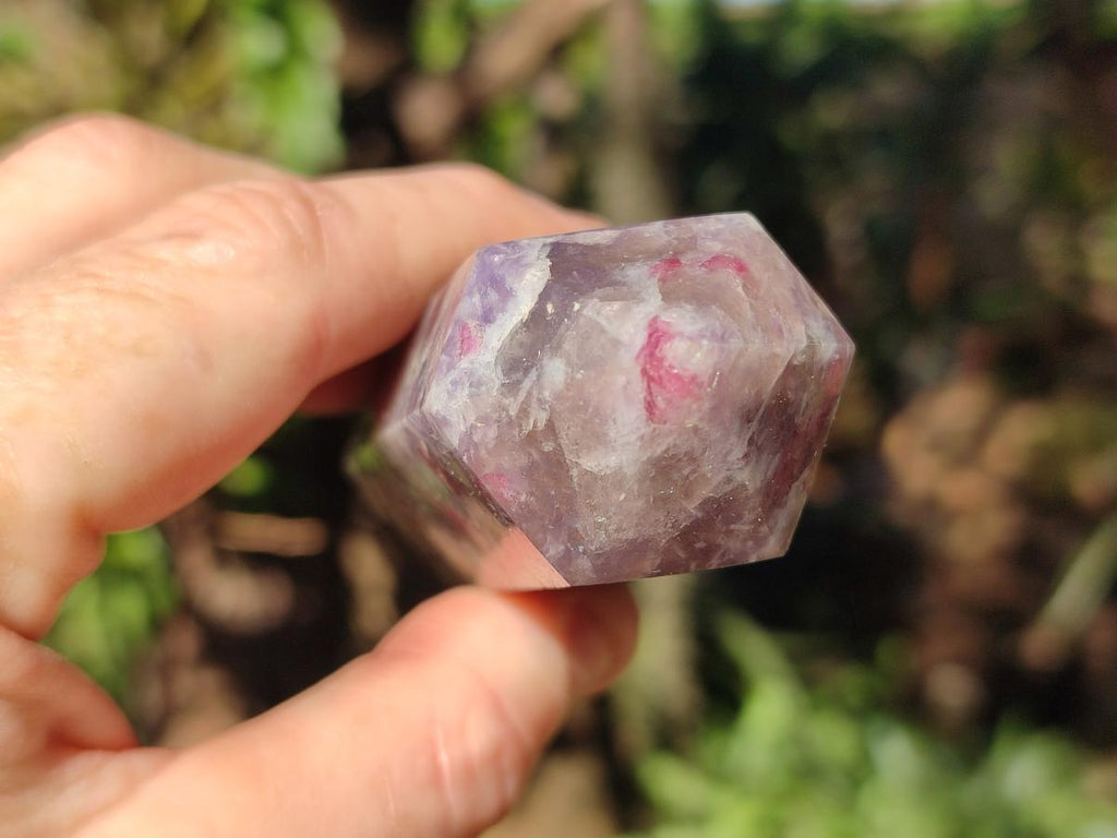 Polished Purple Lepidolite Display Crystal with Pink Rubellite Tourmaline x 1 From Madagascar