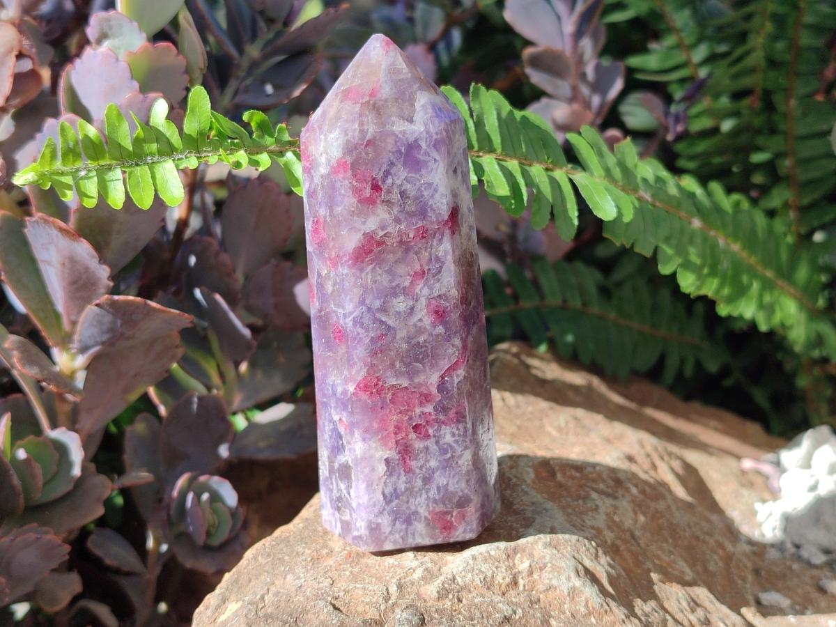 Polished Purple Lepidolite Display Crystal with Pink Rubellite Tourmaline x 1 From Madagascar