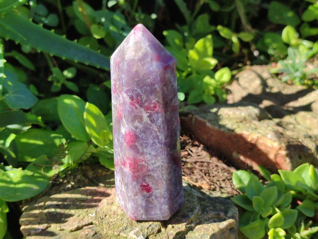 Polished Purple Lepidolite Display Crystal with Pink Rubellite Tourmaline x 1 From Madagascar
