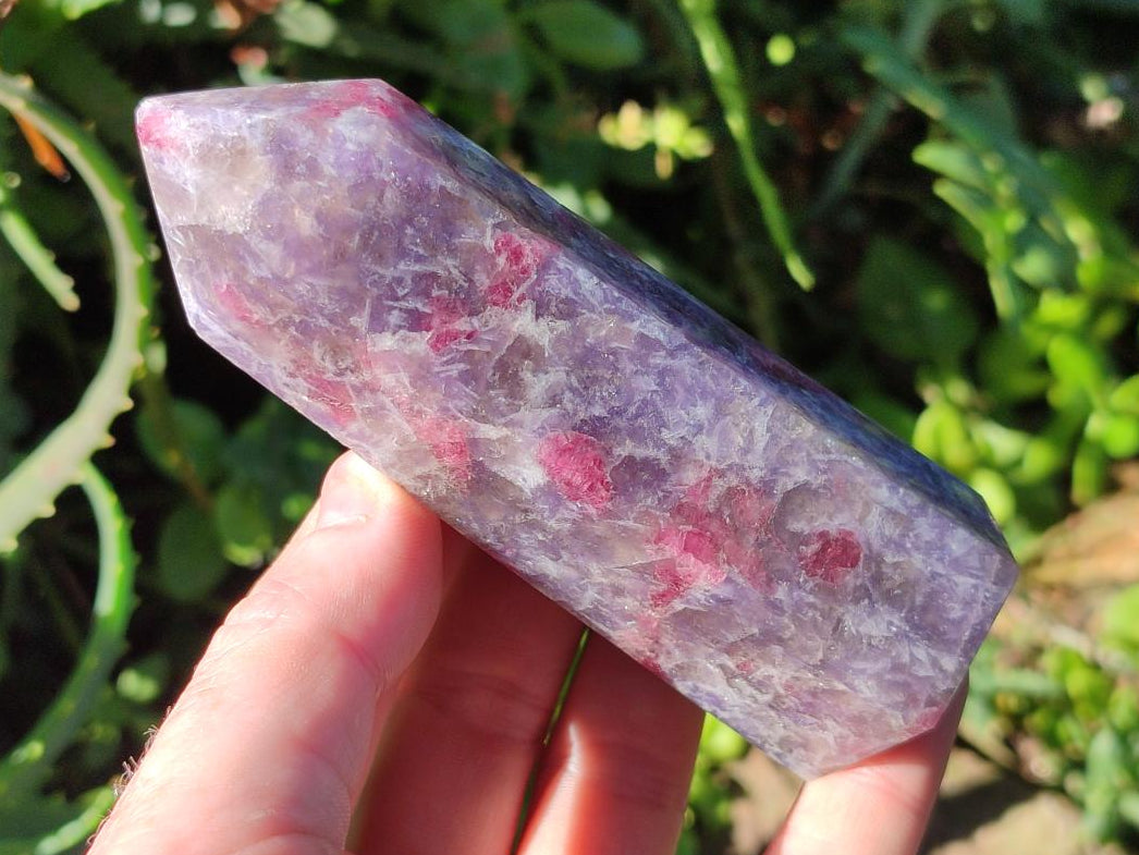 Polished Purple Lepidolite Display Crystal with Pink Rubellite Tourmaline x 1 From Madagascar
