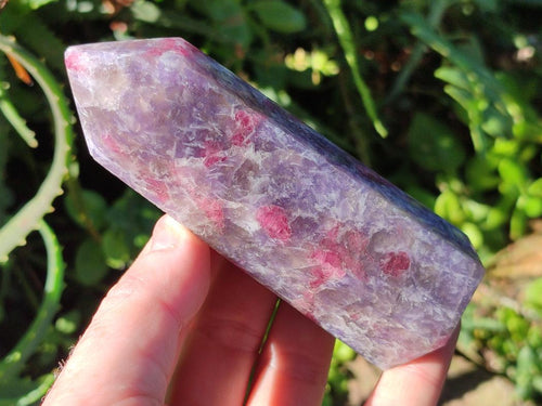 Polished Purple Lepidolite Display Crystal with Pink Rubellite Tourmaline x 1 From Madagascar