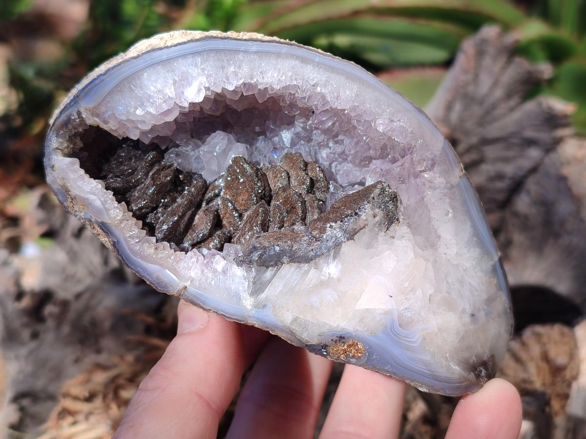 Polished Agate with Crystalline Amethyst Centred Geode x 1 From Maintirano, Madagascar