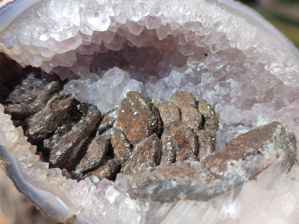 Polished Agate with Crystalline Amethyst Centred Geode x 1 From Maintirano, Madagascar