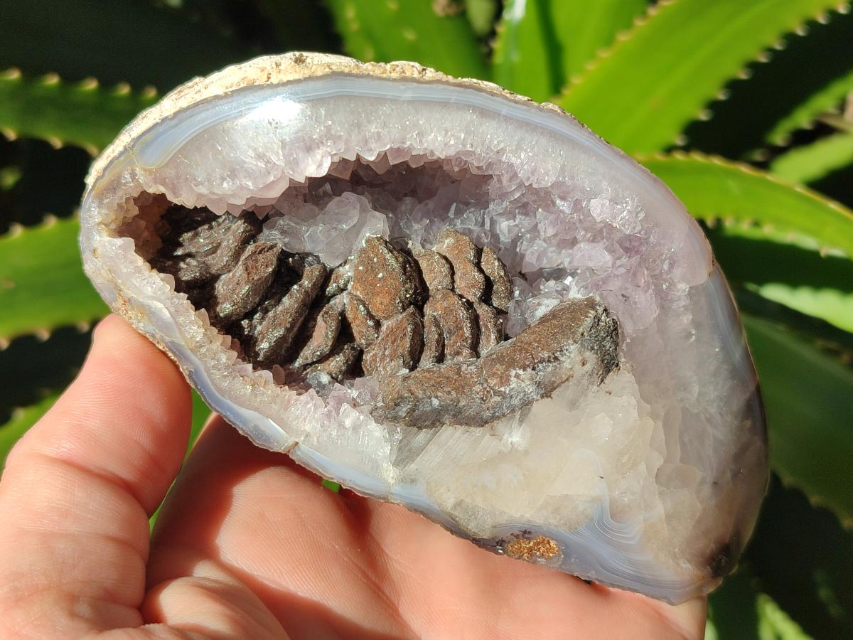 Polished Agate with Crystalline Amethyst Centred Geode x 1 From Maintirano, Madagascar