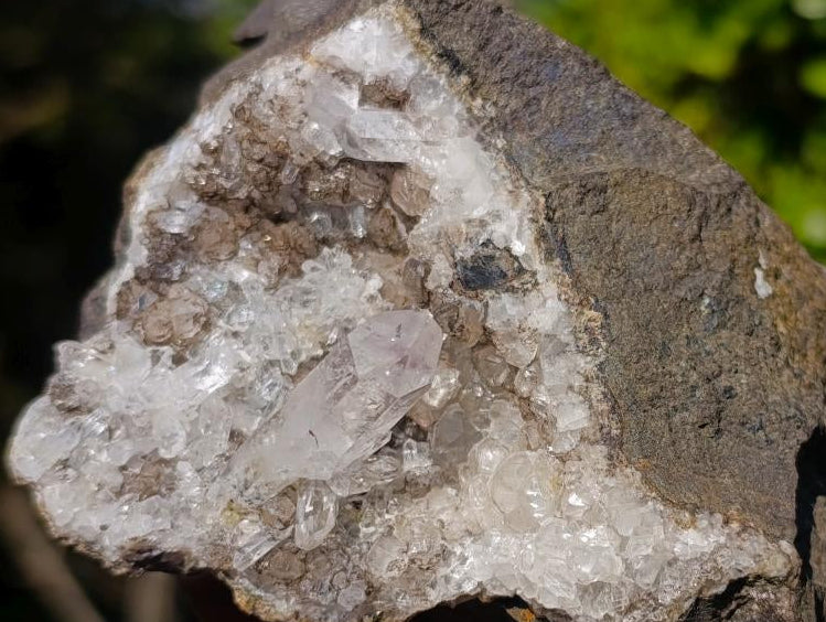 Natural Clear Brandberg Quartz Crystal Geode with Fluorescent Calcite Crystals x 1 From Brandberg, Namibia