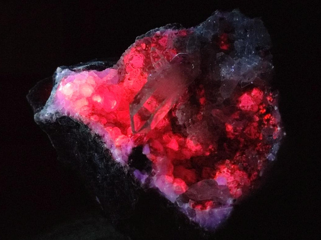 Natural Clear Brandberg Quartz Crystal Geode with Fluorescent Calcite Crystals x 1 From Brandberg, Namibia