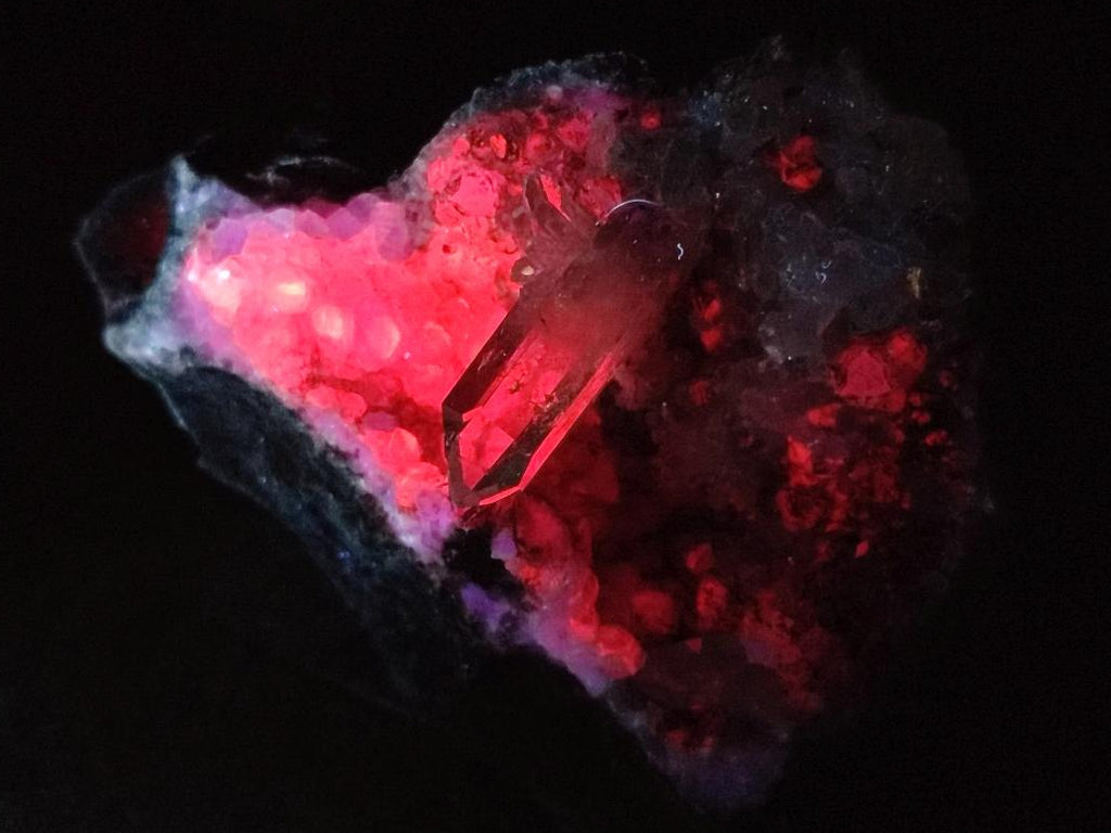 Natural Clear Brandberg Quartz Crystal Geode with Fluorescent Calcite Crystals x 1 From Brandberg, Namibia