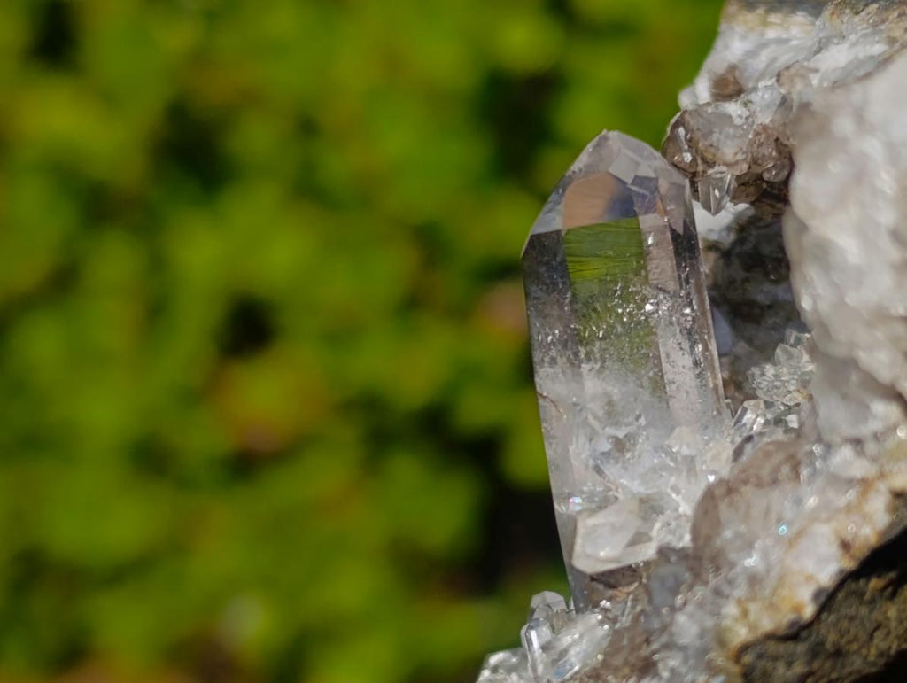 Natural Clear Brandberg Quartz Crystal Geode with Fluorescent Calcite Crystals x 1 From Brandberg, Namibia