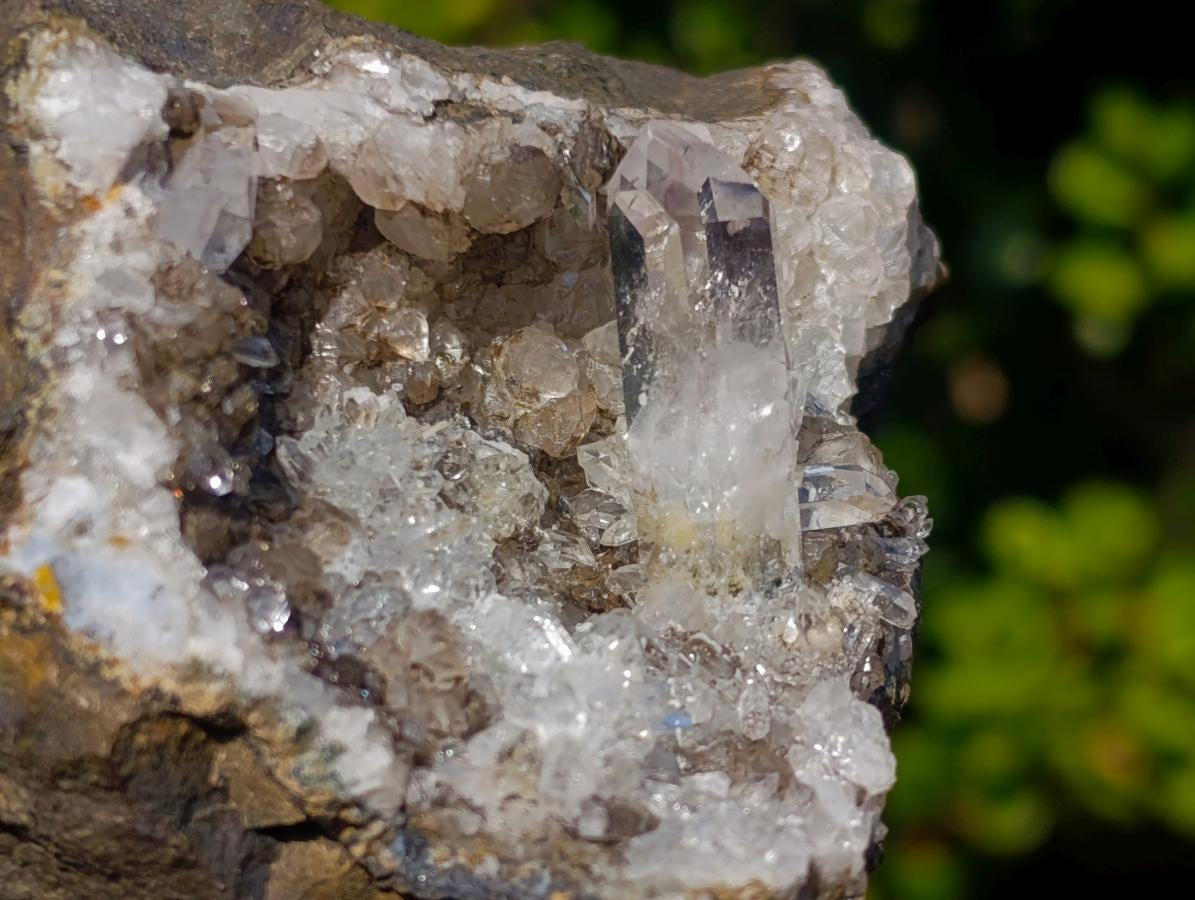 Natural Clear Brandberg Quartz Crystal Geode with Fluorescent Calcite Crystals x 1 From Brandberg, Namibia