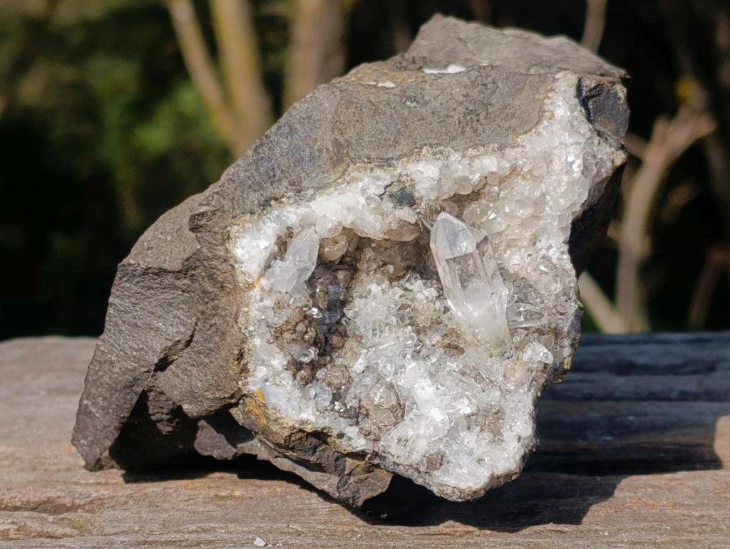 Natural Clear Brandberg Quartz Crystal Geode with Fluorescent Calcite Crystals x 1 From Brandberg, Namibia