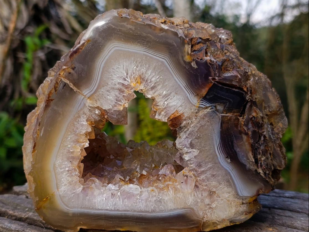 Polished Holy Agate Crystalline Geode Slice x 1 From Maintirano, Madagascar