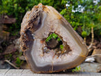 Polished Holy Agate Crystalline Geode Slice x 1 From Maintirano, Madagascar