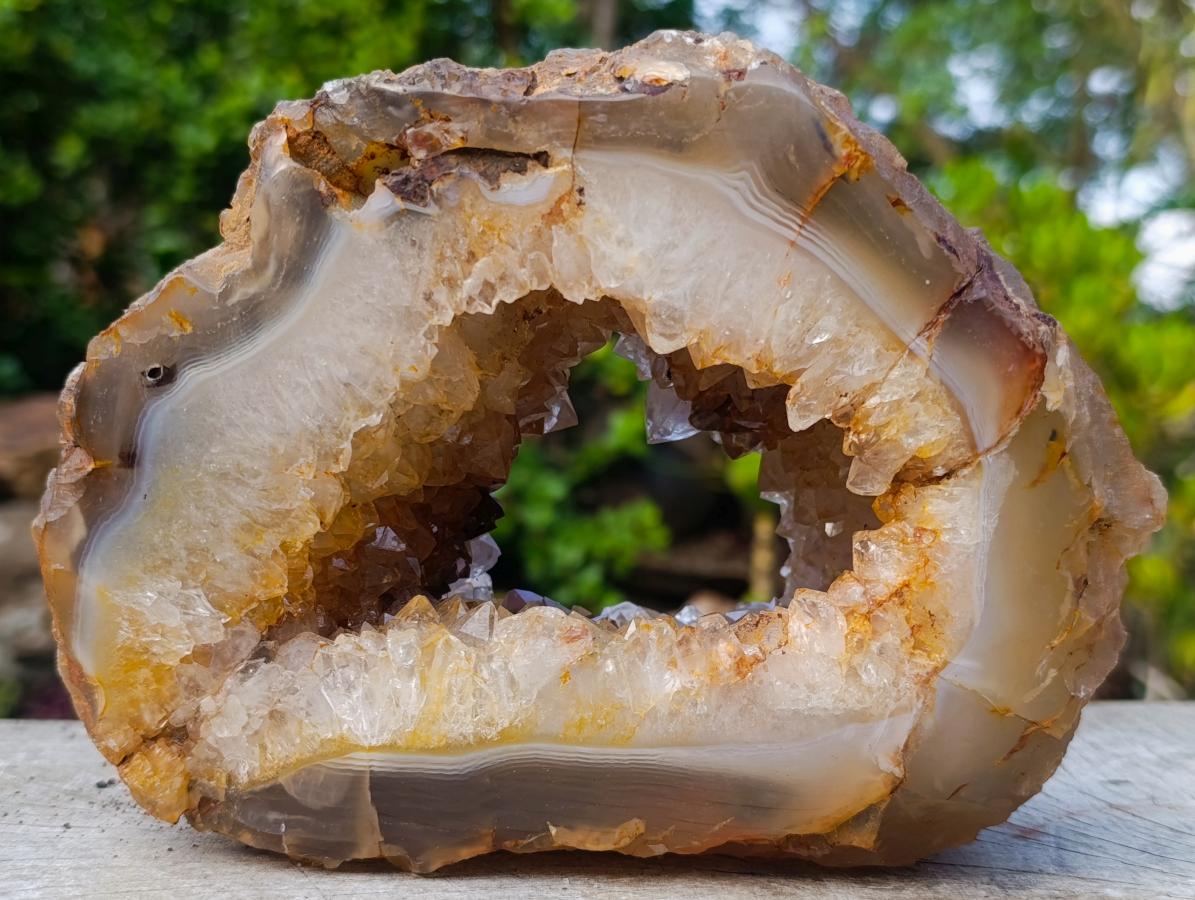 Polished Holy Agate Crystalline Geode Slice x 1 From Maintirano, Madagascar