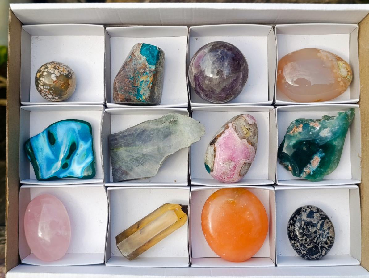 Polished Mix of African Gemstone Pieces Set of 12 x 1 From Southern Africa