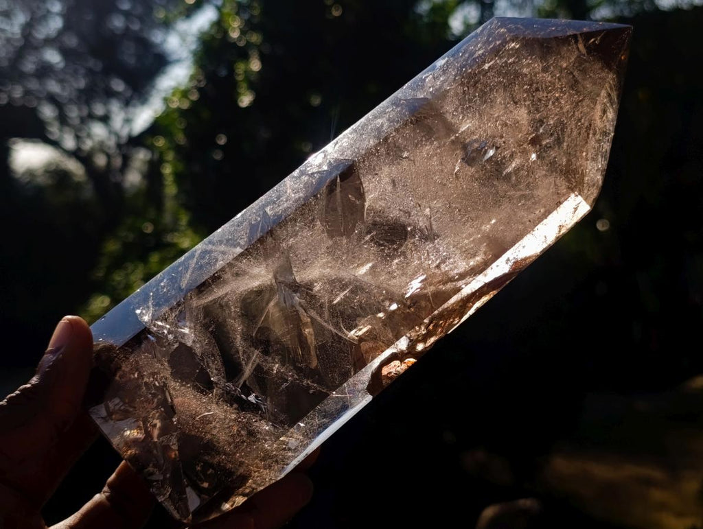 Polished Large Smokey Quartz Display Crystal with Veil Inclusions x 1 From Anjozorobe, Madagascar