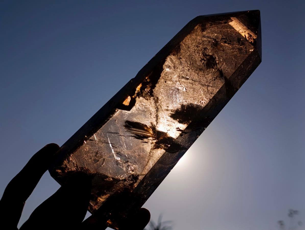 Polished Large Smokey Quartz Display Crystal with Veil Inclusions x 1 From Anjozorobe, Madagascar