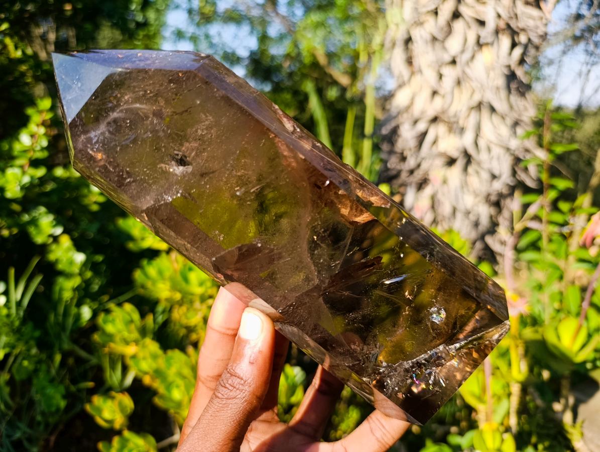 Polished Large Smokey Quartz Display Crystal with Veil Inclusions x 1 From Anjozorobe, Madagascar