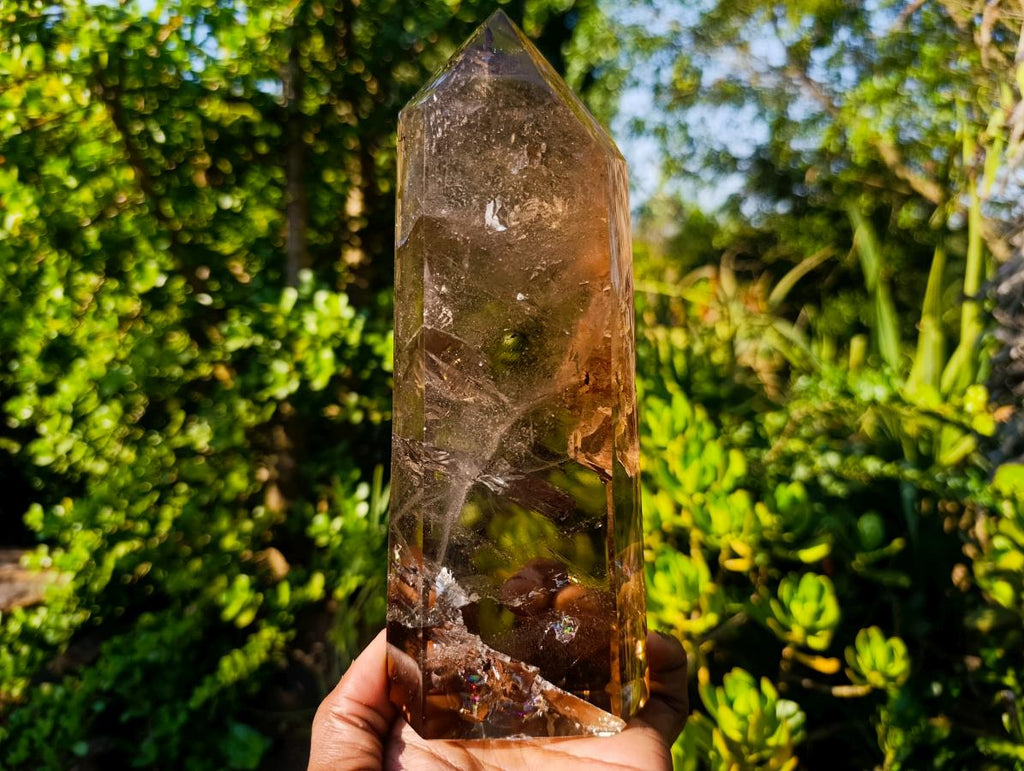 Polished Large Smokey Quartz Display Crystal with Veil Inclusions x 1 From Anjozorobe, Madagascar