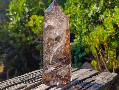 Polished Large Smokey Quartz Display Crystal with Veil Inclusions x 1 From Anjozorobe, Madagascar