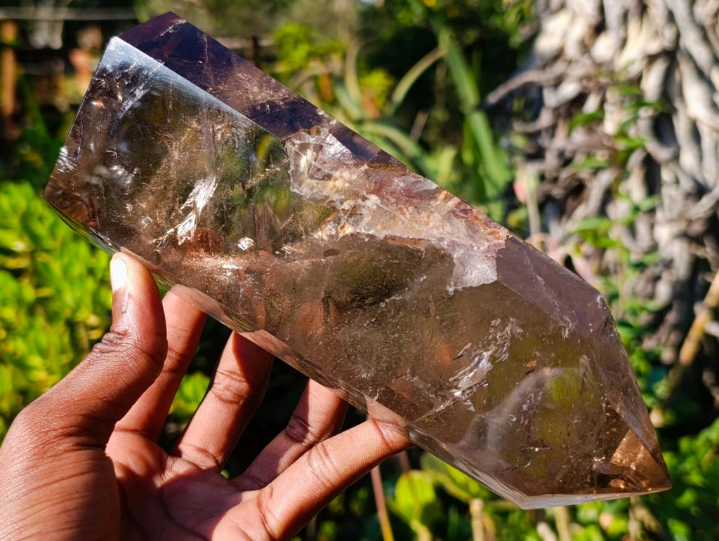 Polished Large Smokey Quartz Display Crystal with Veil Inclusions x 1 From Anjozorobe, Madagascar
