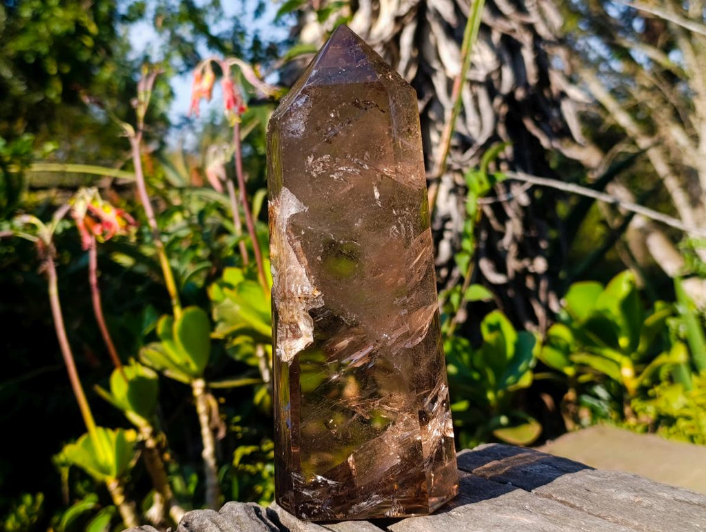 Polished Large Smokey Quartz Display Crystal with Veil Inclusions x 1 From Anjozorobe, Madagascar