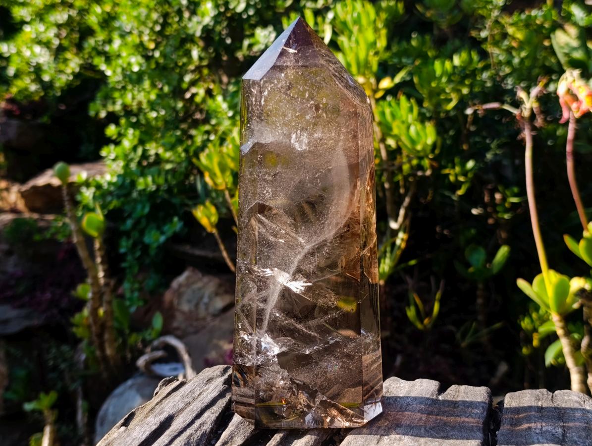 Polished Large Smokey Quartz Display Crystal with Veil Inclusions x 1 From Anjozorobe, Madagascar