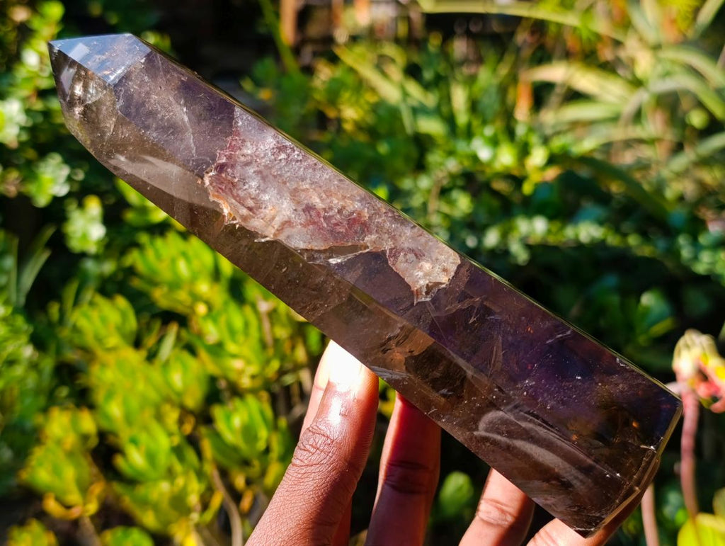 Polished Large Smokey Quartz Display Crystal with Veil Inclusions x 1 From Anjozorobe, Madagascar