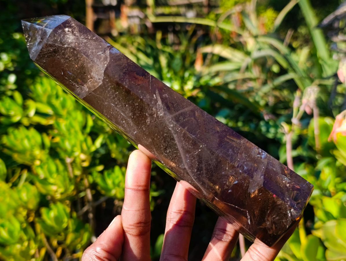 Polished Large Smokey Quartz Display Crystal with Veil Inclusions x 1 From Anjozorobe, Madagascar