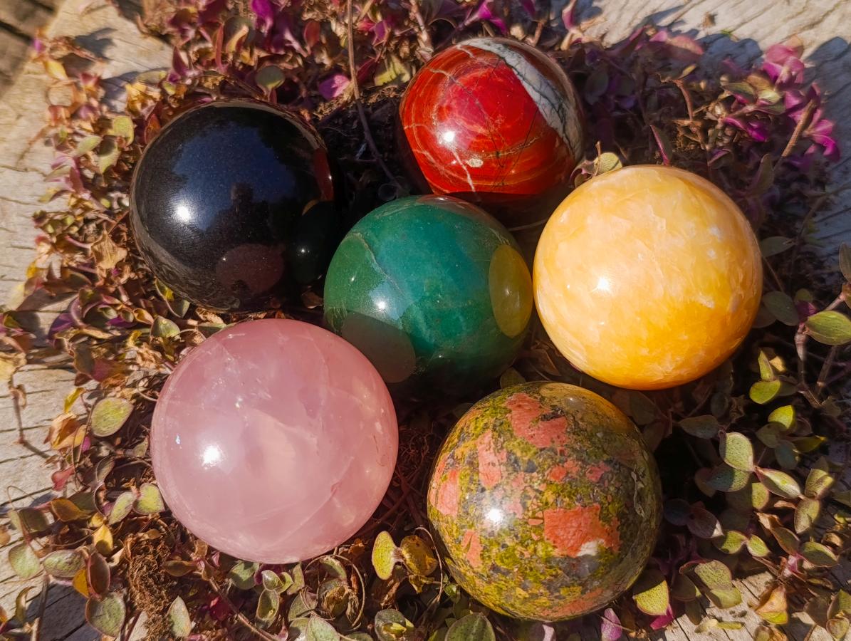 Polished Mix of African Gemstone Spheres Set of 6 x 1 From Southern Africa