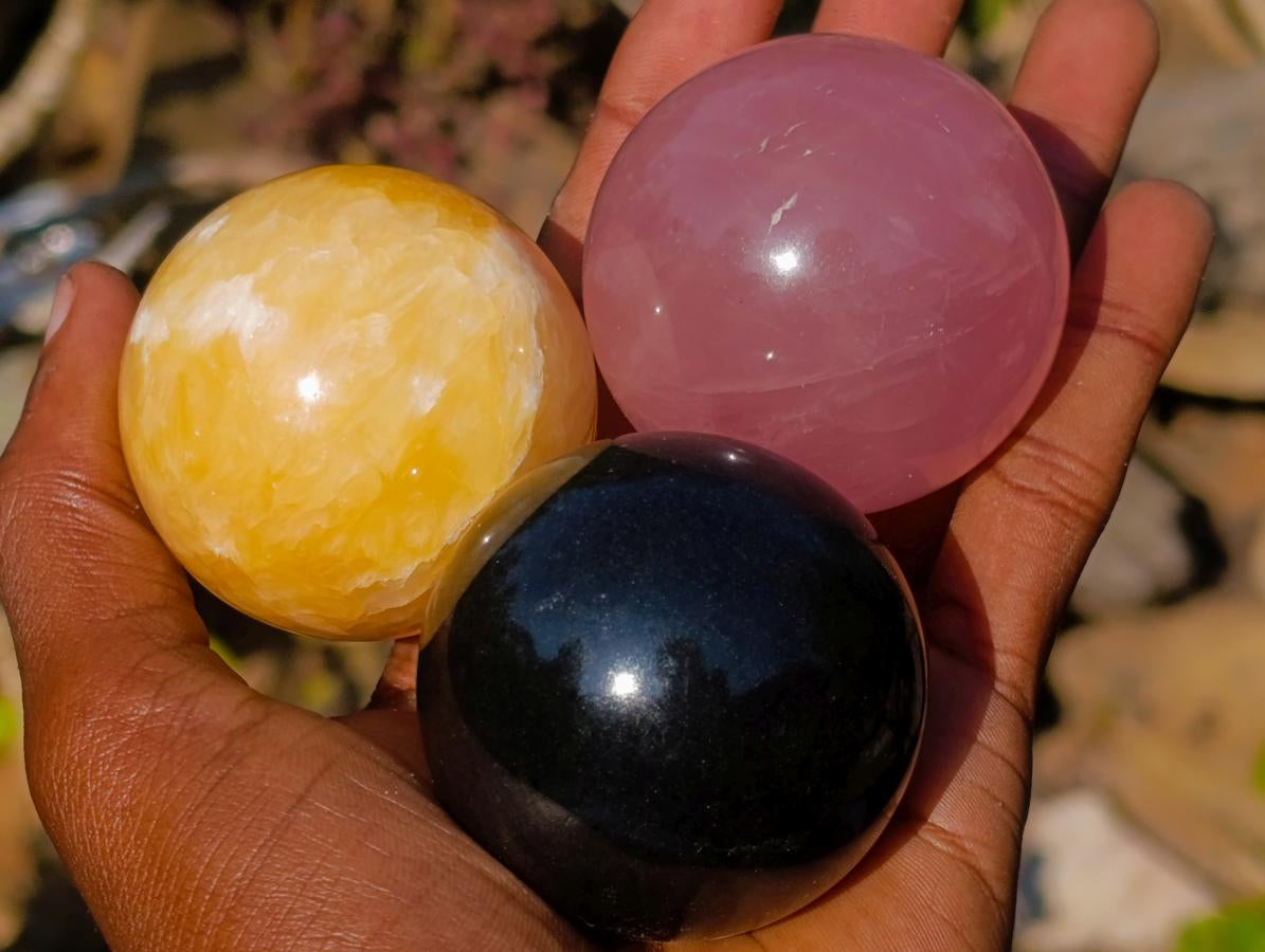 Polished Mix of African Gemstone Spheres Set of 6 x 1 From Southern Africa