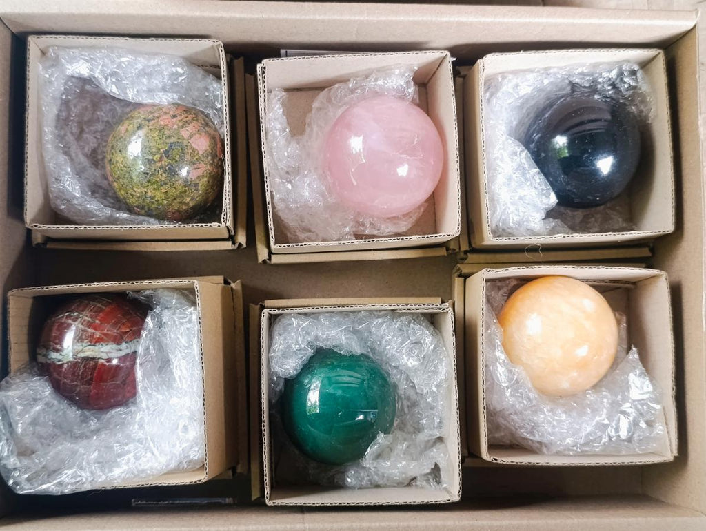 Polished Mix of African Gemstone Spheres Set of 6 x 1 From Southern Africa