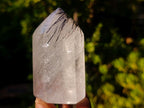 Polished Clear Quartz Crystal with Schorl Black Tourmaline Crystal Inclusions x 1 From Madagascar