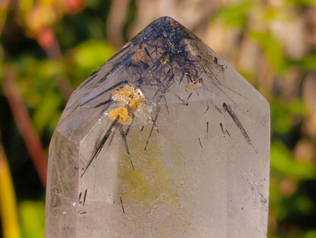 Polished Clear Quartz Crystal with Schorl Black Tourmaline Crystal Inclusions x 1 From Madagascar