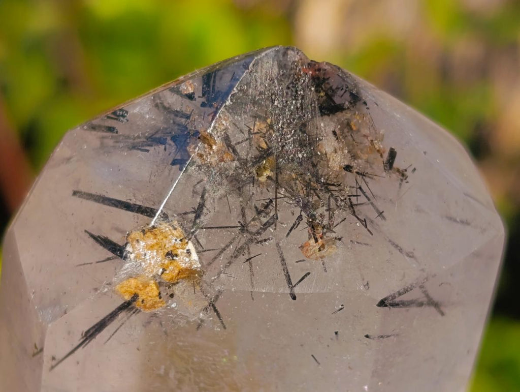 Polished Clear Quartz Crystal with Schorl Black Tourmaline Crystal Inclusions x 1 From Madagascar