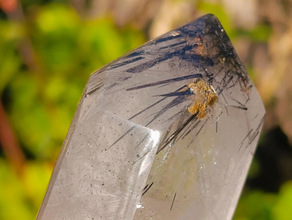Polished Clear Quartz Crystal with Schorl Black Tourmaline Crystal Inclusions x 1 From Madagascar