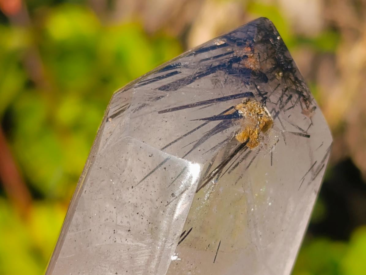Polished Clear Quartz Crystal with Schorl Black Tourmaline Crystal Inclusions x 1 From Madagascar