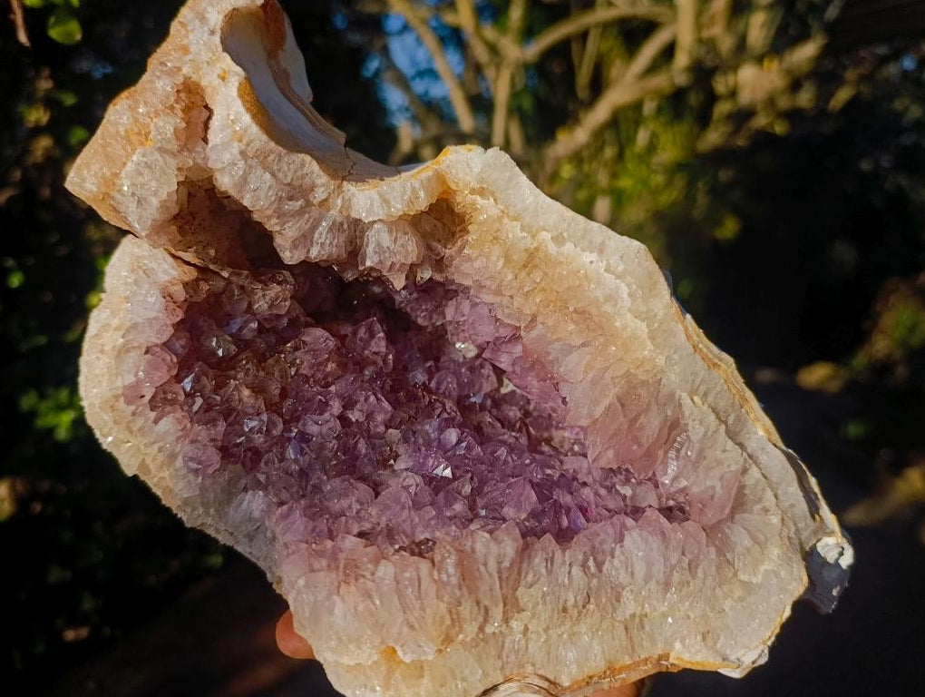 Natural Large Coral Chalcedony Geode with Crystalline Amethyst Centre x 1 From Maintirano, Madagascar