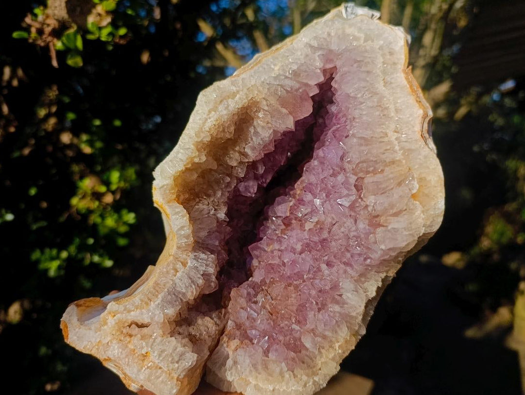 Natural Large Coral Chalcedony Geode with Crystalline Amethyst Centre x 1 From Maintirano, Madagascar