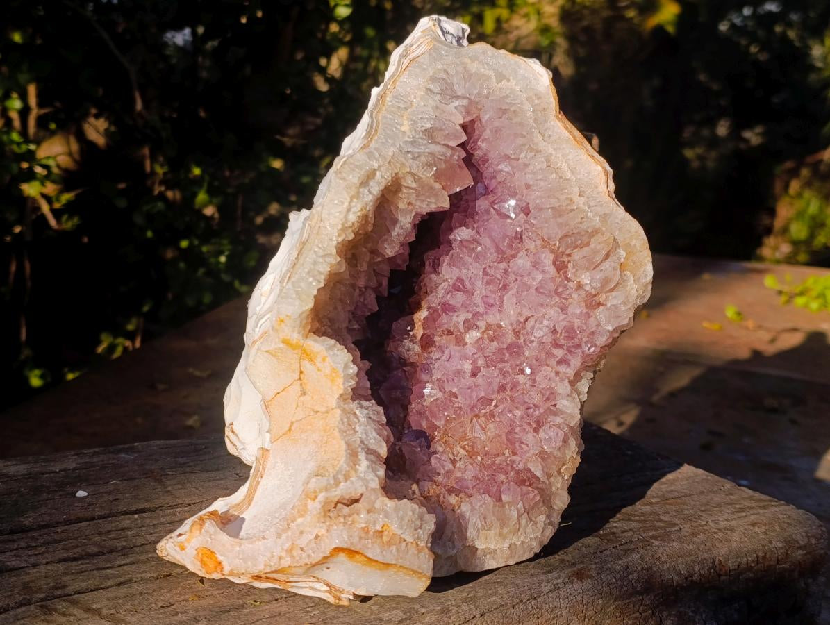 Natural Large Coral Chalcedony Geode with Crystalline Amethyst Centre x 1 From Maintirano, Madagascar