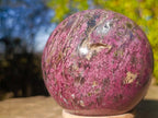 Polished Large Rubellite Pink Tourmaline Sphere in Smokey Quartz and Feldspar Schist x 1 From Madagascar