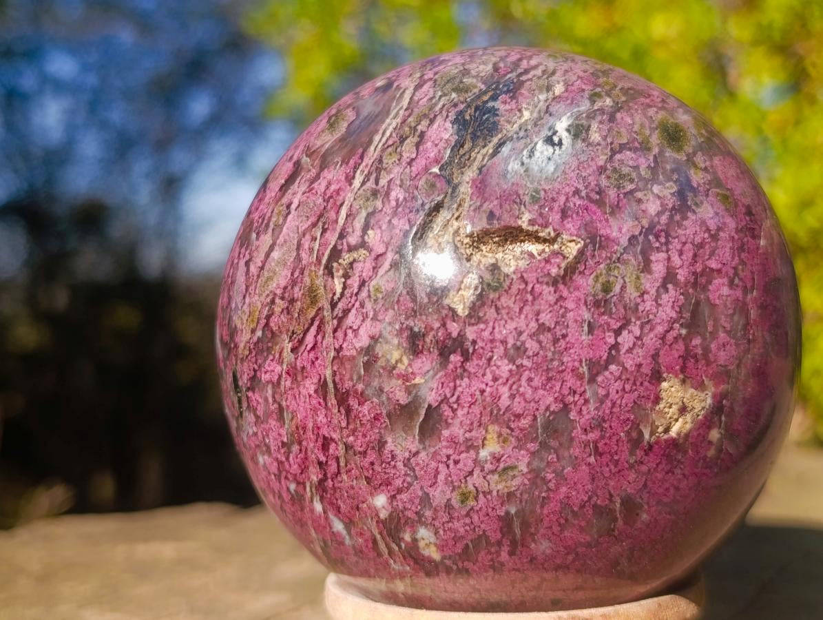 Polished Large Rubellite Pink Tourmaline Sphere in Smokey Quartz and Feldspar Schist x 1 From Madagascar